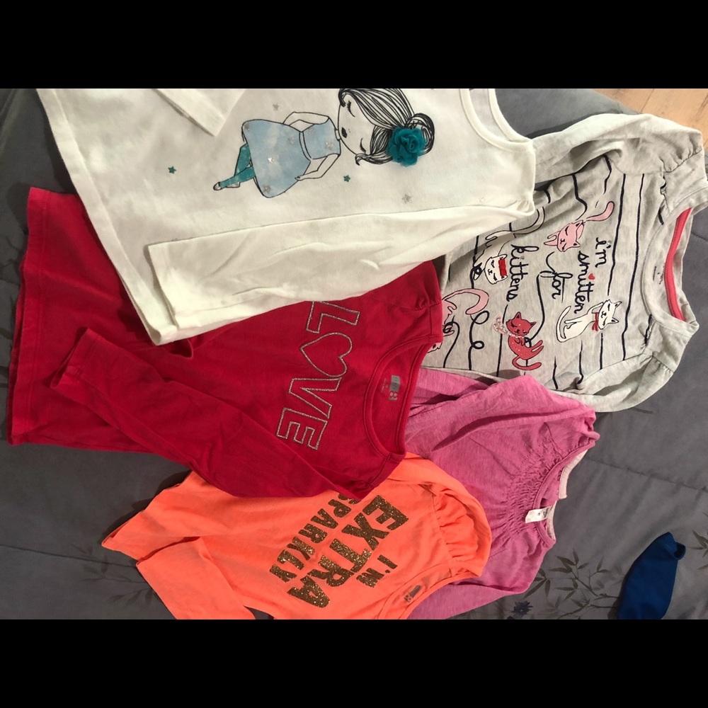 Lot: 5 girls longsleeve tees - Crazy8/Gymboree/Osh